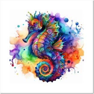 Psychedelic illustration of a seahorse Posters and Art